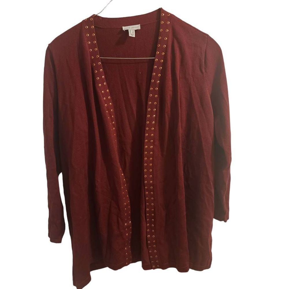 Susan Graver Studded Fall Long Burgundy Cardigan Size 1X